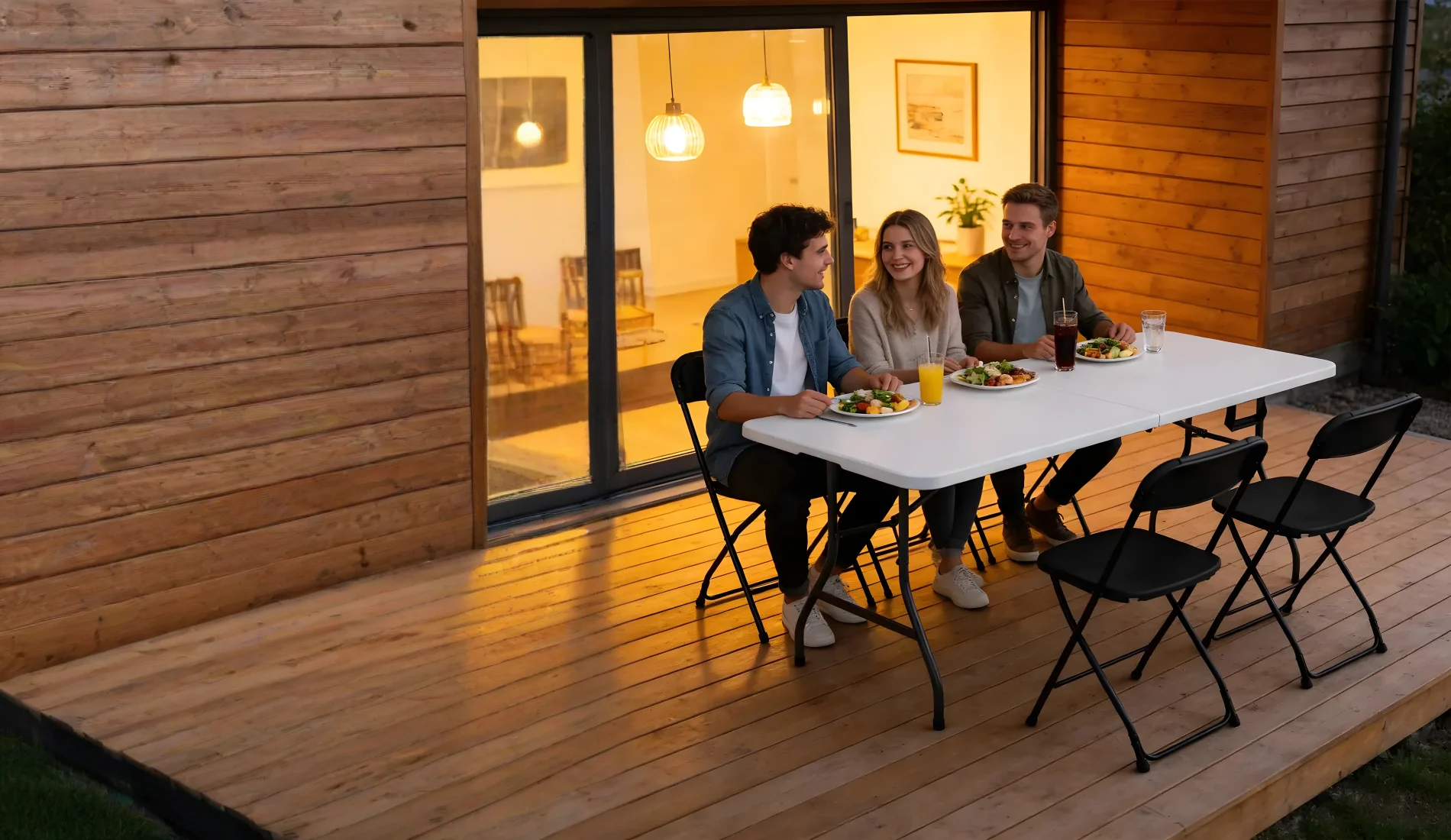Familia y amigos disfrutando una mesa plegable DECO Hogar